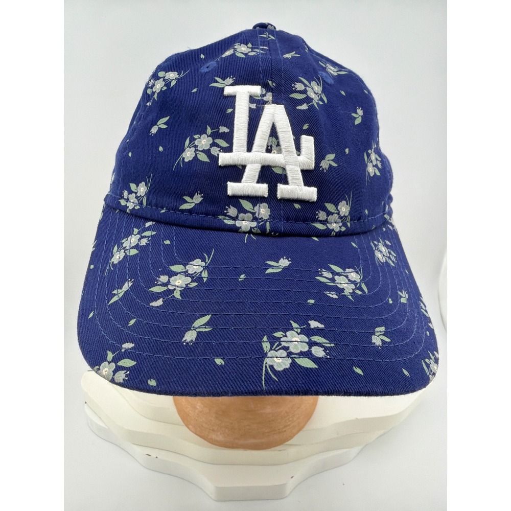 Los Angeles Dodgers Blue Floral LA Logo Adjustable Baseball Cap - Picture 1 of 4